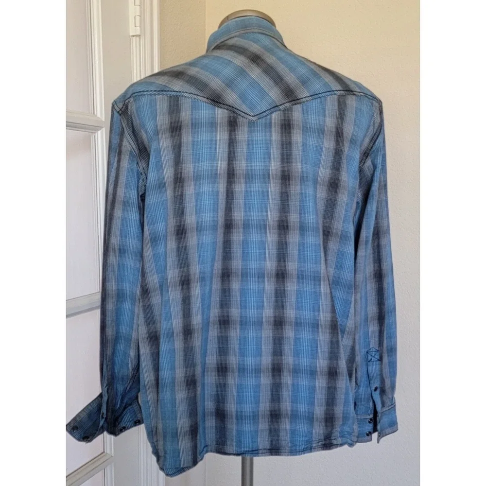 Cody James Long Sleeve Pearl Snap‎ Shirt Men's XL Sky Blue Black&White Striped